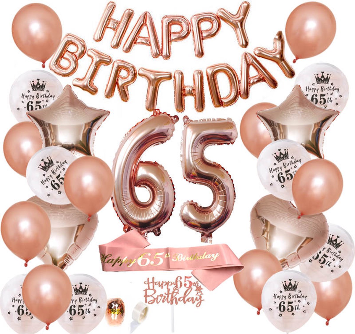 Joya Beauty® 65 Jaar Verjaardag Versiering | Roségoud | Versiering Verjaardag | Feestversiering | Feestpakketten | Feestversiering Pakketten